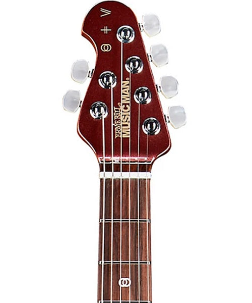 “Exclusiva en Veerkamp Online” Music Man Guitarra Eléctrica 852-V6-21-06-MB-CR Vino Metálico con Estuche, St. Vincent Goldie