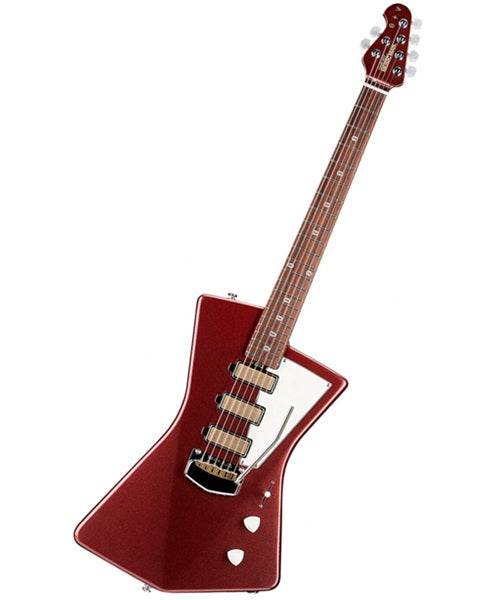 “Exclusiva en Veerkamp Online” Music Man Guitarra Eléctrica 852-V6-21-06-MB-CR Vino Metálico con Estuche, St. Vincent Goldie