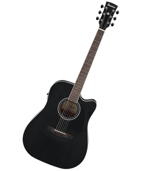 Ibanez Guitarra Electroacústica Okume Negro Erosionado Mate AW84CE-WK, Serie Artwood