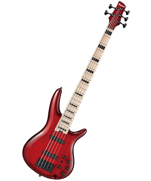 Exclusiva en Veerkamp Online Ibanez Bajo Eléctrico 5 Cuerdas Vino Transparente/Sombreado Rojo ANB205-TWB con Funda, Adam Nitti
