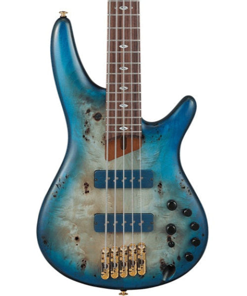 Exclusiva en Veerkamp Online Bajo Eléctrico Ibanez 5 Cuerdas SR6605-GFB Entintado Azul/Sombreado Azul con Estuche, SR Prestige
