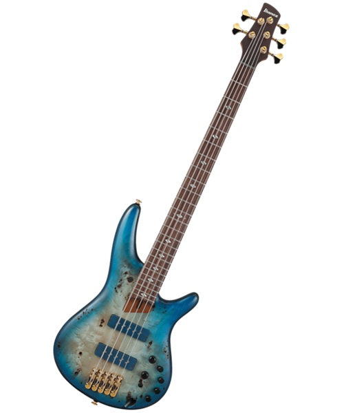 Exclusiva en Veerkamp Online Bajo Eléctrico Ibanez 5 Cuerdas SR6605-GFB Entintado Azul/Sombreado Azul con Estuche, SR Prestige