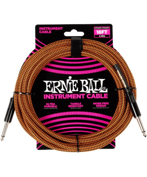 Cable Ernie Ball Braided 6469 Negro/Anaranjado Recto/Recto 5.48m