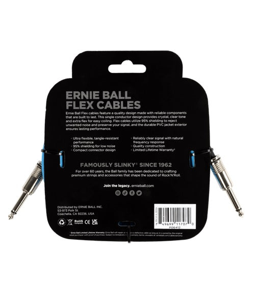 Ernie Ball Cable Flex 6412 Azul 3.048 Mts. Recto/Recto