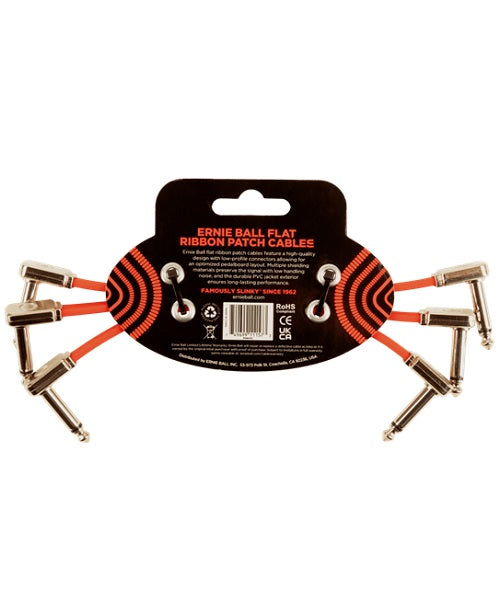 Ernie Ball Cables Flat Ribbon 6402 Rojo 0.1524 Mts. Angulado/Angulado, 3 Piezas