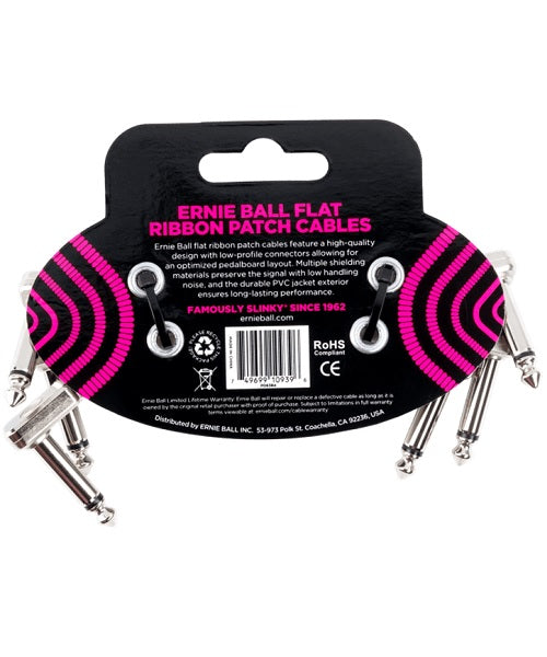Ernie Ball Cables Flat Ribbon 6384 Blanco 0.0762 Mts. Angulado/Angulado, 3 Piezas