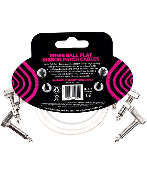 Ernie Ball Cables Flat Ribbon 6386 Blanco 0.3048 Mts. Angulado/Angulado, 3 Piezas