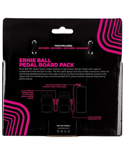 Ernie Ball Cables Flat Ribbon 6387 Blanco Angulado/Angulado, 10 Piezas, Pedal Board Multi-Pack