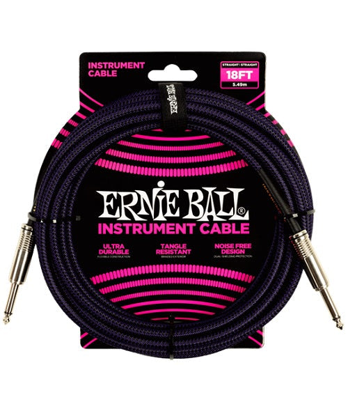 Cable Ernie Ball Braided 6395 Morado/Negro Recto/Recto 5.486m