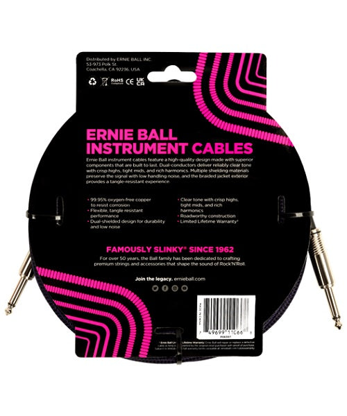 Ernie Ball Cable Braided 6397 Morado/Negro 7.620 Mts. Recto/Recto
