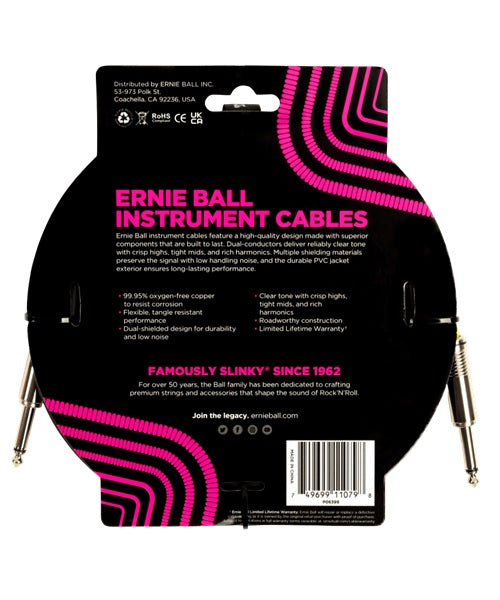 Ernie Ball Cable Braided 6399 Negro 4.572 Mts. Recto/Recto