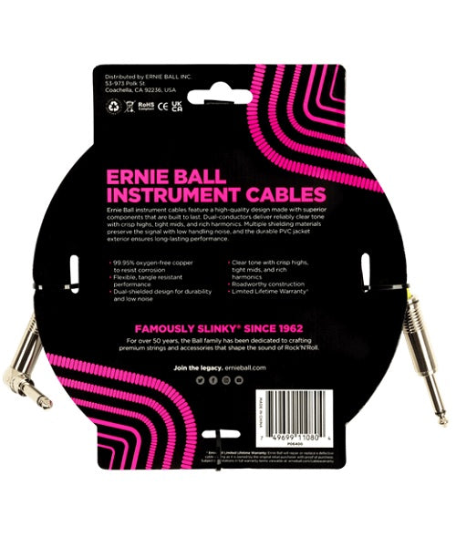 Ernie Ball Cable Braided 6400 Blanco 4.572 Mts. Recto/Angulado