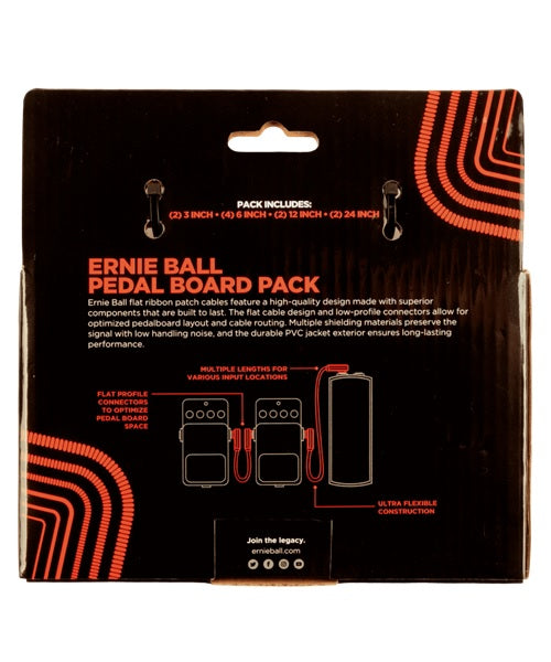 Ernie Ball Cables Flat Ribbon 6404 Rojo Angulado/Angulado, 10 Piezas, Pedal Board Multi-Pack