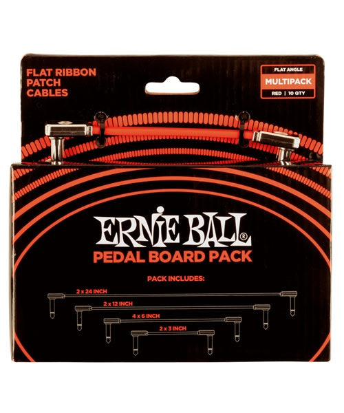 Cable Ernie Ball Flat Ribbon 6404 Rojo Angulado/Angulado Pedalboard Multi-Pack 10 Piezas