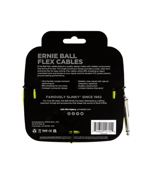 Ernie Ball Cable Flex 6419 Verde 6.10 Mts. Recto/Recto