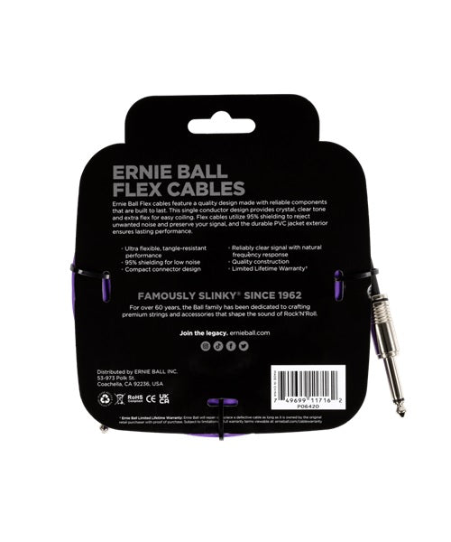 Ernie Ball Cable Flex 6420 Morado 6.10 Mts. Recto/Recto
