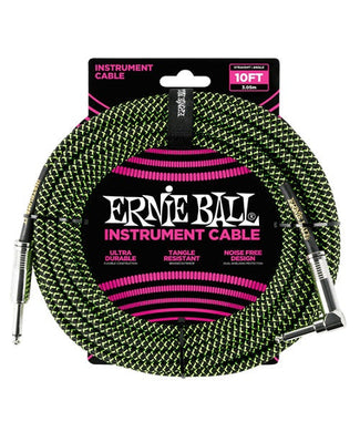 Ernie Ball Cable Braided 6077 Negro/Verde 3.05 Mts. Recto/Angulado