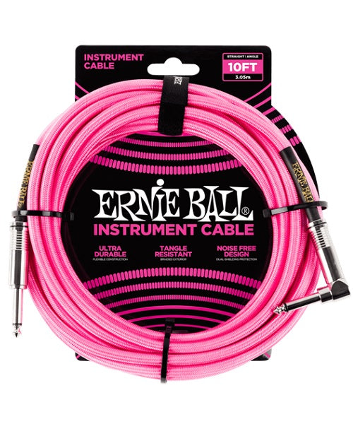 Cable Ernie Ball Braided 6078 Rosa Fosforescente Recto/Angulado 3.05m