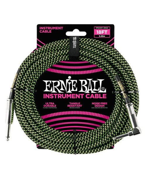 Cable Ernie Ball Braided 6082 Negro/Verde Recto/Angulado 5.49m
