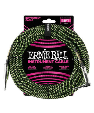 Ernie Ball Cable Braided 6082 Negro/Verde 5.49 Mts. Recto/Angulado