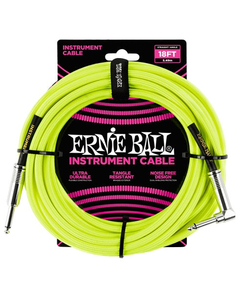 Cable Ernie Ball Braided 6085 Amarillo Fosforescente Recto/Angulado 5.49m
