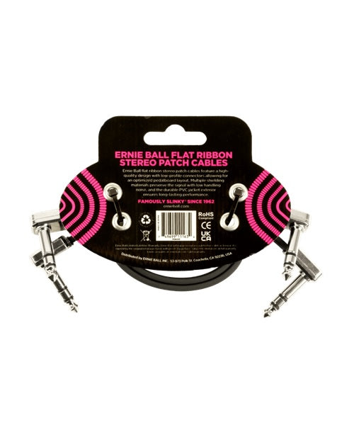Ernie Ball Cables Estéreo Flat Ribbon 6405 Negro 0.3048 Mts. Angulado/Angulado, 2 Piezas