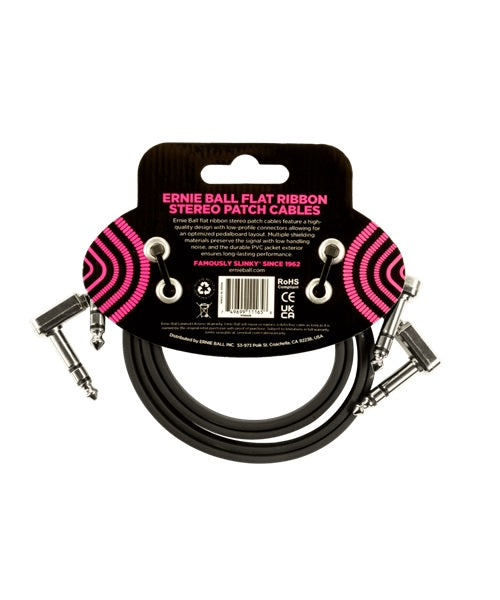Ernie Ball Cables Estéreo Flat Ribbon 6406 Negro 0.6096 Mts. Angulado/Angulado, 2 Piezas
