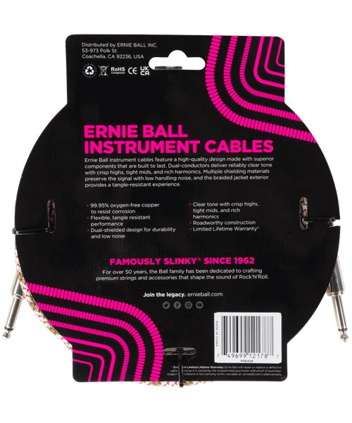 Ernie Ball Cable Braided 6426 Blanco/Rojo/Verde 3.048 Mts. Recubierto Recto/Recto