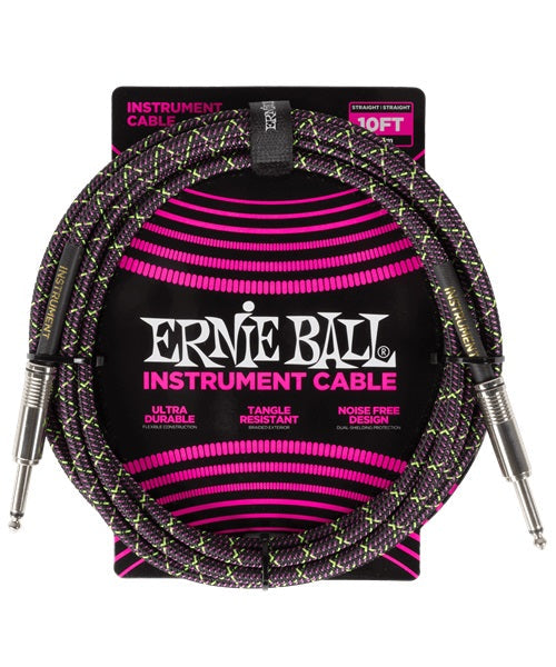 Ernie Ball Cable Braided 6427 Morado/Rosa/Verde 3.048 Mts. Recubierto Recto/Recto