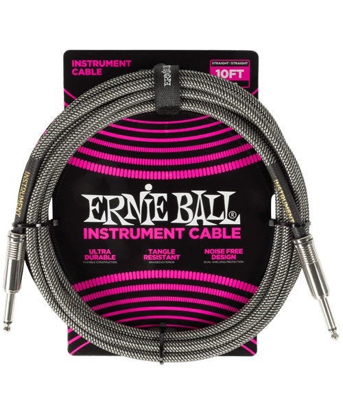 Ernie Ball Cable Braided 6429 Plateado 3.048 Mts. Recubierto Recto/Recto