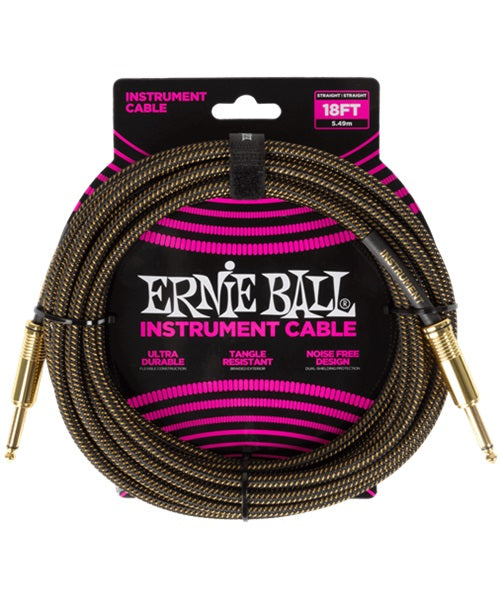 Ernie Ball Cable Braided 6432 Negro/Ámbar 5.486 Mts. Recubierto Recto/Recto