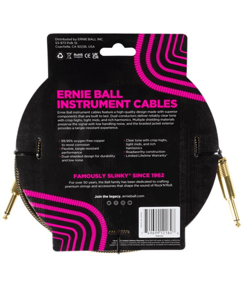 Ernie Ball Cable Braided 6432 Negro/Ámbar 5.486 Mts. Recubierto Recto/Recto