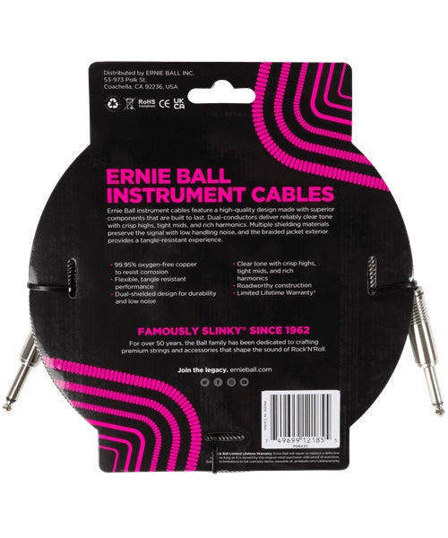 Ernie Ball Cable Braided 6433 Plateado 5.486 Mts. Recubierto Recto/Recto