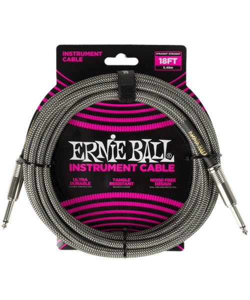 Ernie Ball Cable Braided 6433 Plateado 5.486 Mts. Recubierto Recto/Recto