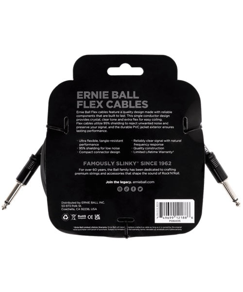 Ernie Ball Cable Flex 6435 Negro 6.10 Mts. Recto/Recto