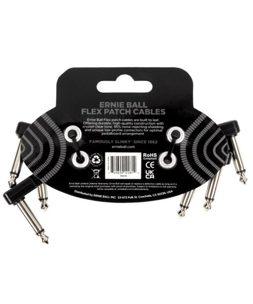 Ernie Ball Cable Flex Patch 6443 Negro 0.0762 Mts. Angulado/Angulado, 3 pzas