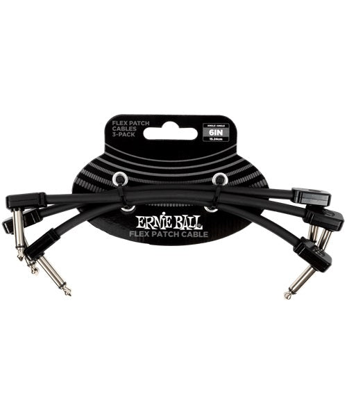 Cables de Parcheo Ernie Ball Flex Patch 6444 Negro Angulado/Angulado 3 piezas 15.24cm