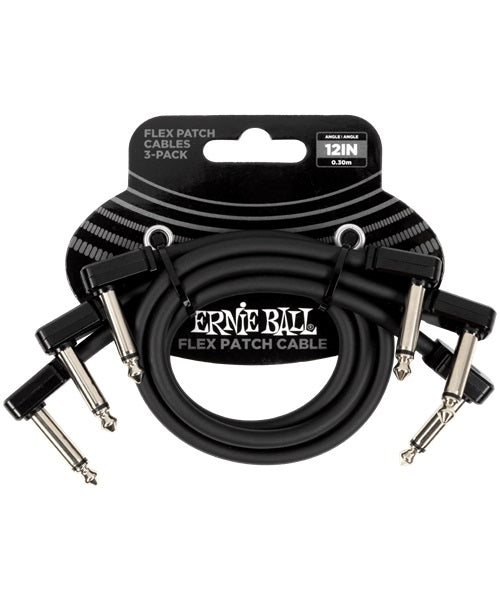 Cable de Parcheo Ernie Ball Flex Patch 6445 Negro Angulado/Angulado 3 piezas 30.48cm