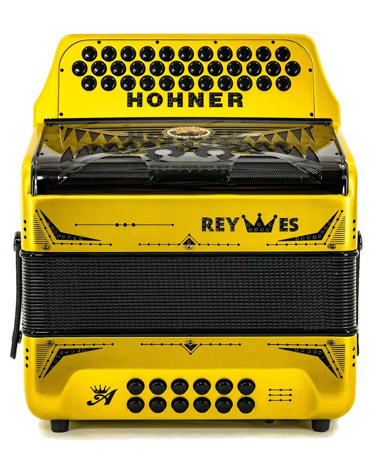 Acordeón Diatónico Hohner A6500-14 Anacleto Rey Especial Fa-Sib-Mib Amarillo Brillante con Estuche