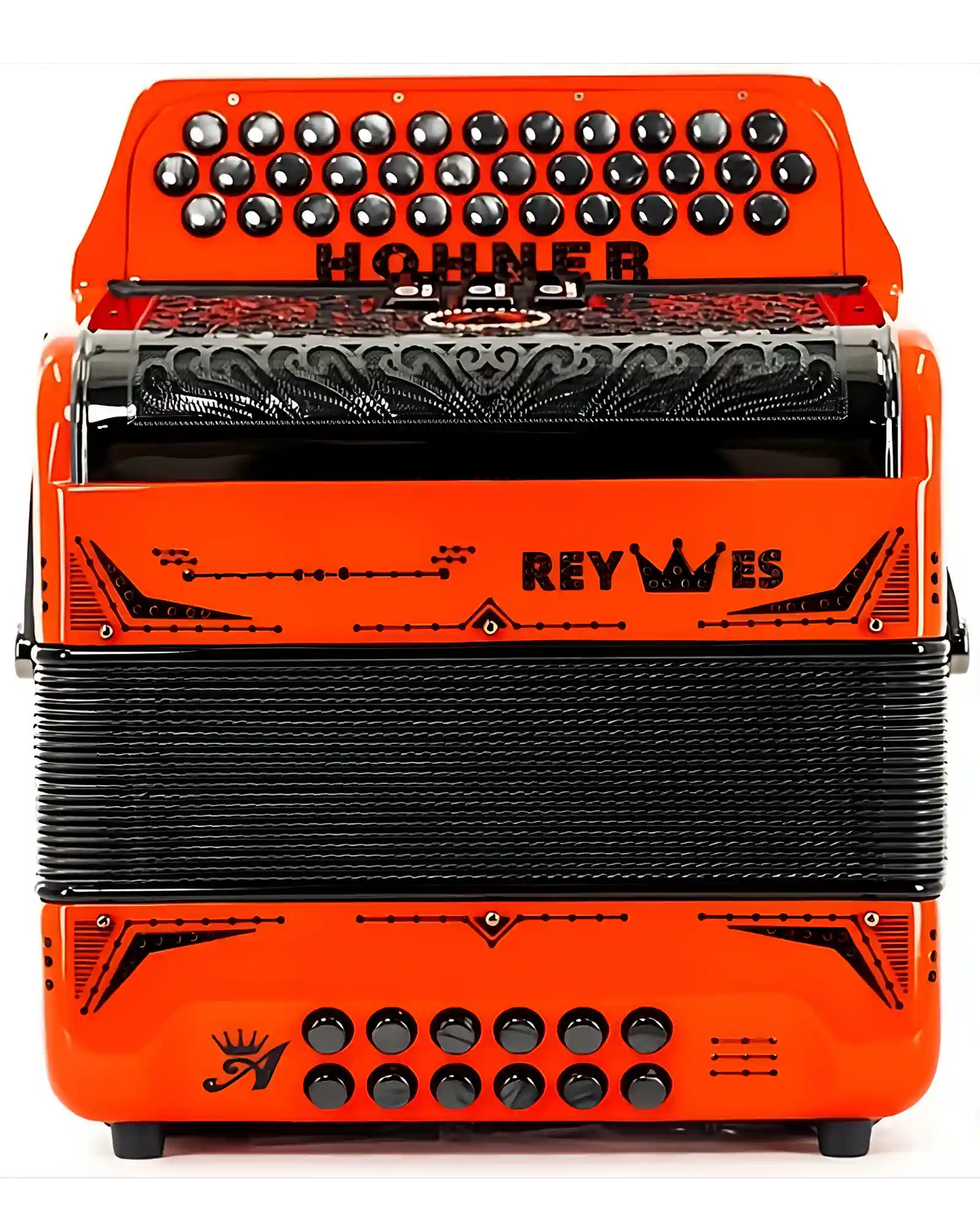 Acordeón Diatónico Hohner A6500-32 Anacleto Rey Especial II Fa-Sib-Mib Rojo Brillante 3 Registros con Estuche