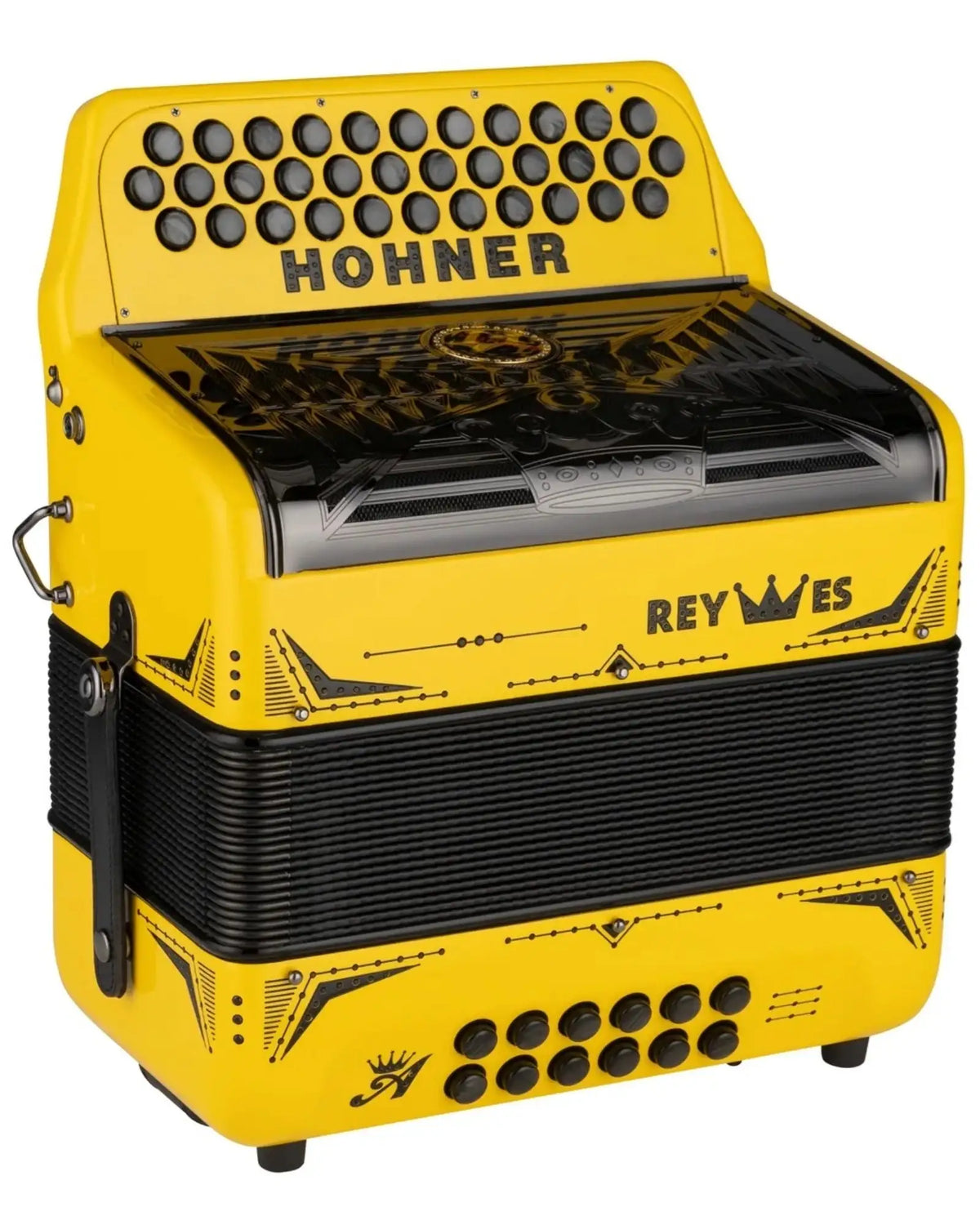 Acordeón Diatónico Hohner A6500-39 Anacleto Rey Especial I Fa-Sib-Mib Amarillo Brillante con Estuche