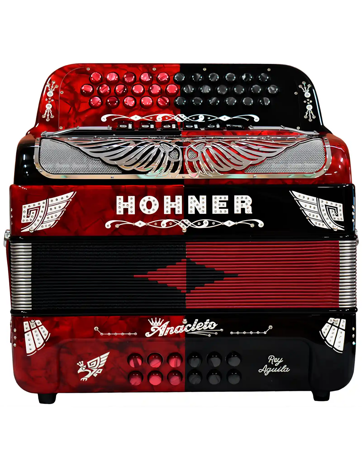 Acordeón Diatónico Hohner A8030-FBBEB/EAD-BKRD Anacleto Rey Aguila TT  Fa-Sib-Mib/Mi-La-Re Negro/Rojo con Estuche