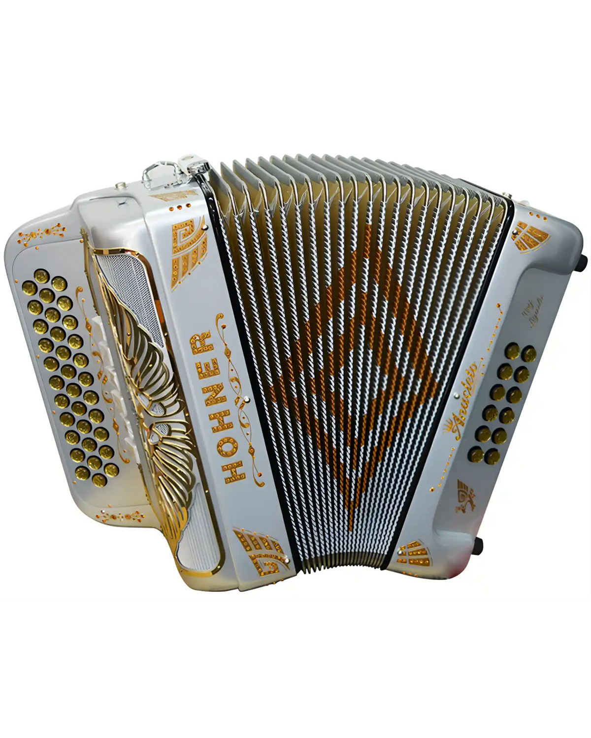 Acordeón Diatónico Hohner A8030-FBBEB/EAD-SF Anacleto Rey Aguila TT Fa-Sib-Mib/Mi-La-Re Plata con Estuche