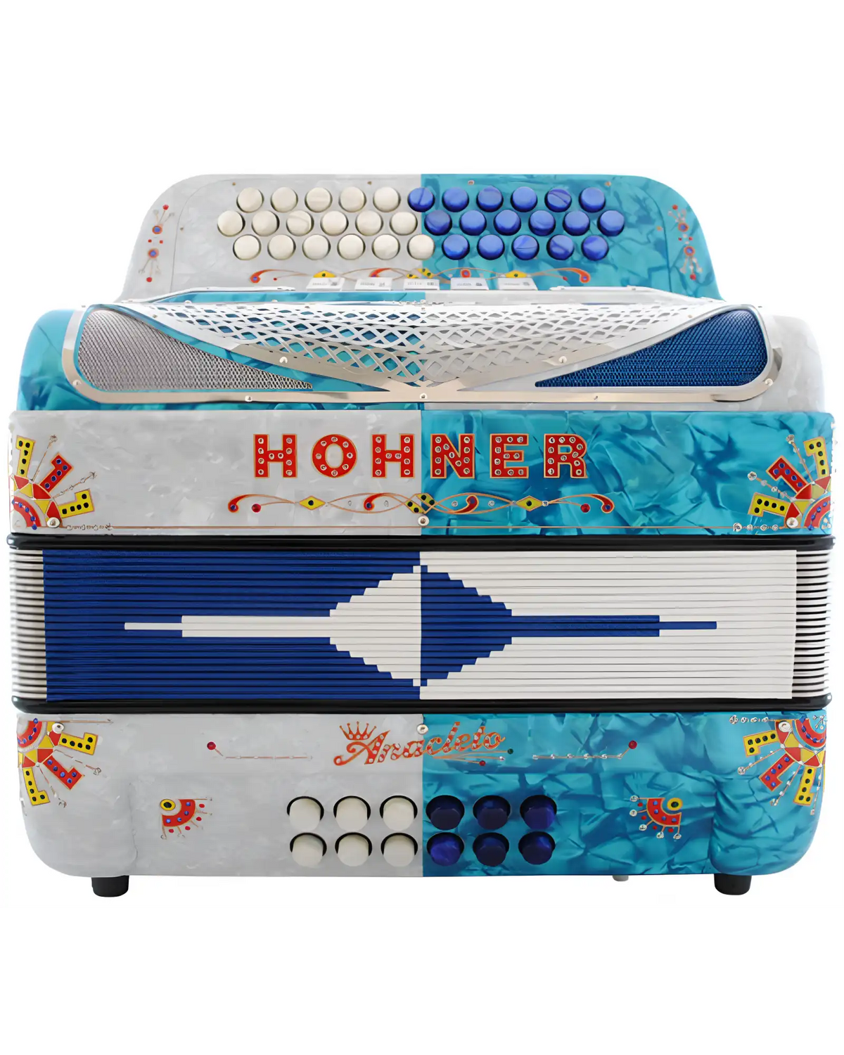 Acordeón Diatónico Hohner A9700-FBBEB-WH/BU Anacleto Norteño Fa-Sib-Mib Blanco/Azul con Estuche