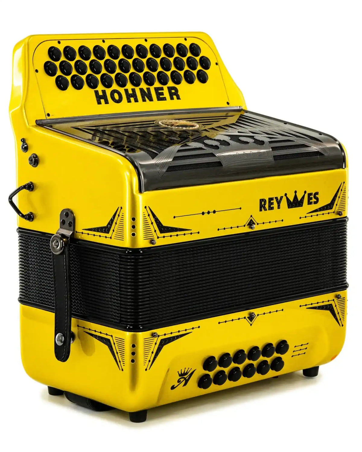 Acordeón Diatónico Hohner A6500-14 Anacleto Rey Especial Fa-Sib-Mib Amarillo Brillante con Estuche