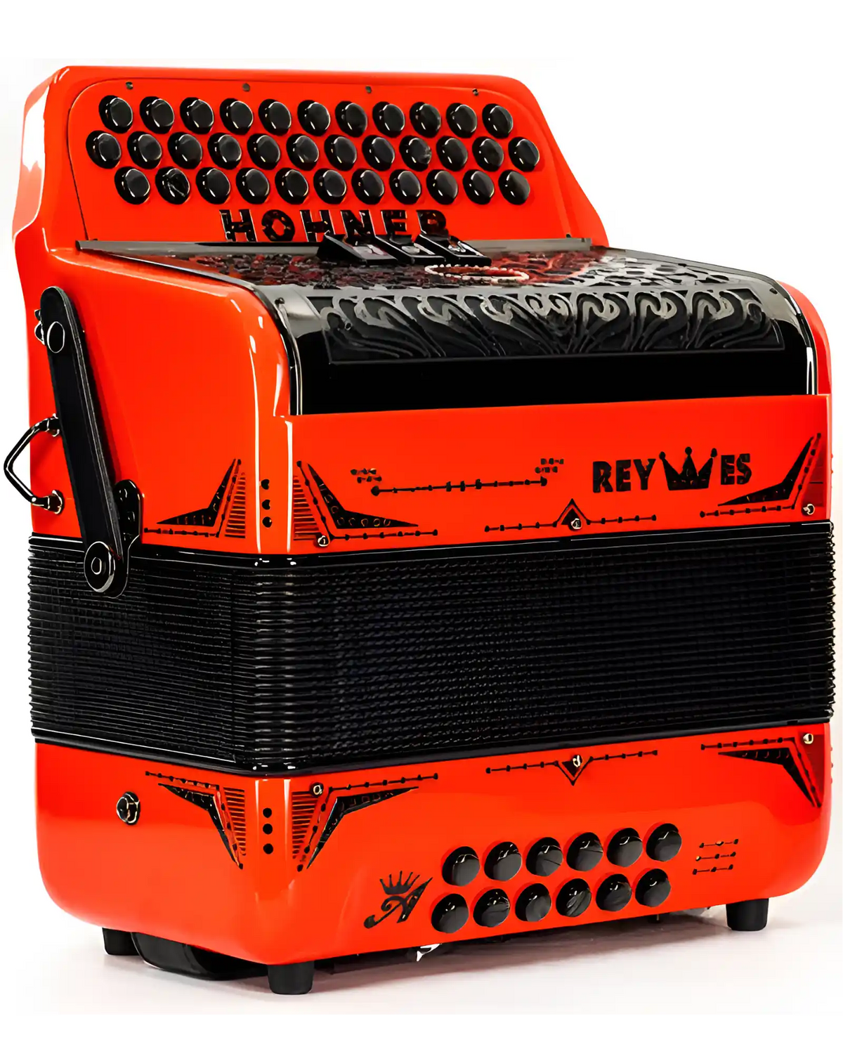 Acordeón Diatónico Hohner A6500-32 Anacleto Rey Especial II Fa-Sib-Mib Rojo Brillante 3 Registros con Estuche