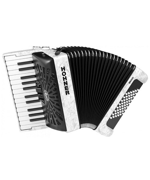 Hohner Acordeón Cromático Blanco con Funda A16512 BRAVO II 48