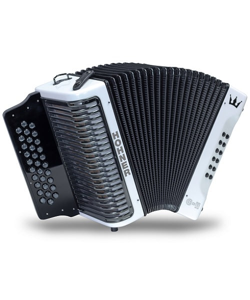 Acordeón Diatónico Hohner A5016 Corona C-II - Fa-Sib-Mib - Blanco/Tornasol con Funda