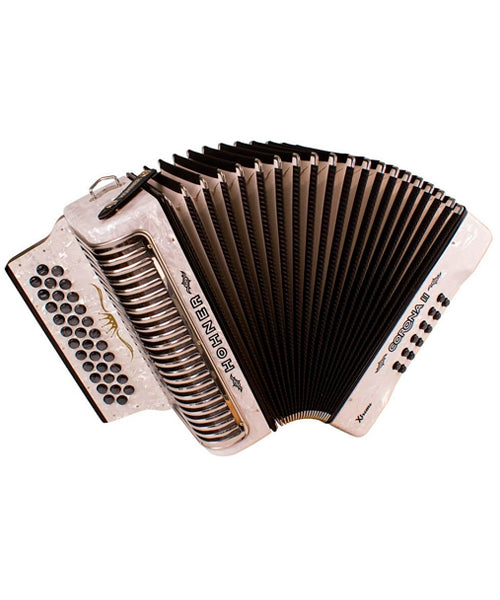 Hohner Acordeón Diatónico Fa-Sib-Mib Blanco Con Funda A5443 Corona II Xtreme