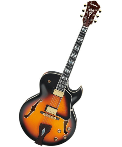 “Exclusiva en Veerkamp Online” Ibanez Guitarra Eléctrica Amarillo Antiguo/Sombreado Negro LGB30-VYS con Estuche, George Benson